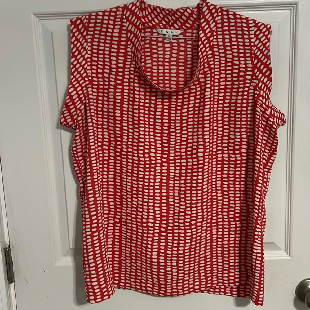 CABI Women's Madeline Orange Cream Dot Blouse large